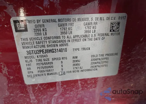 2017 GMC Sierra 1500 Denali from USA, damaged, VIN 3GTU2PEJ8HG314010